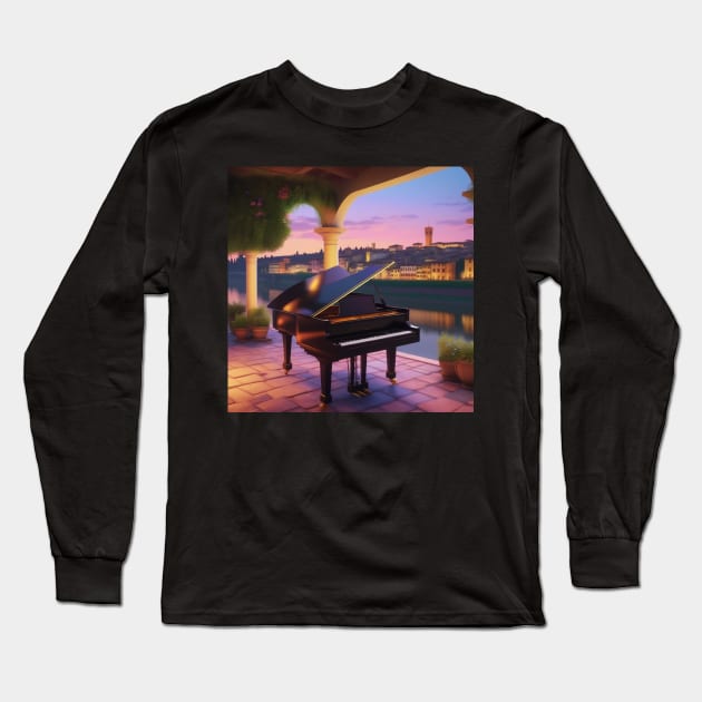 A Grand Piano In A Picturesque Scene in Florence Italy At Dusk Long Sleeve T-Shirt by Musical Art By Andrew